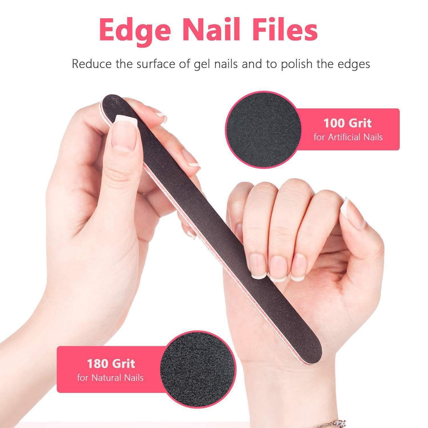 Lime à ongles bords : grain 180, bloc noir-gris allongé pour lisser les contours.