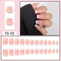 FS-02 nude pink press-on nails with white French tips, oval shape set