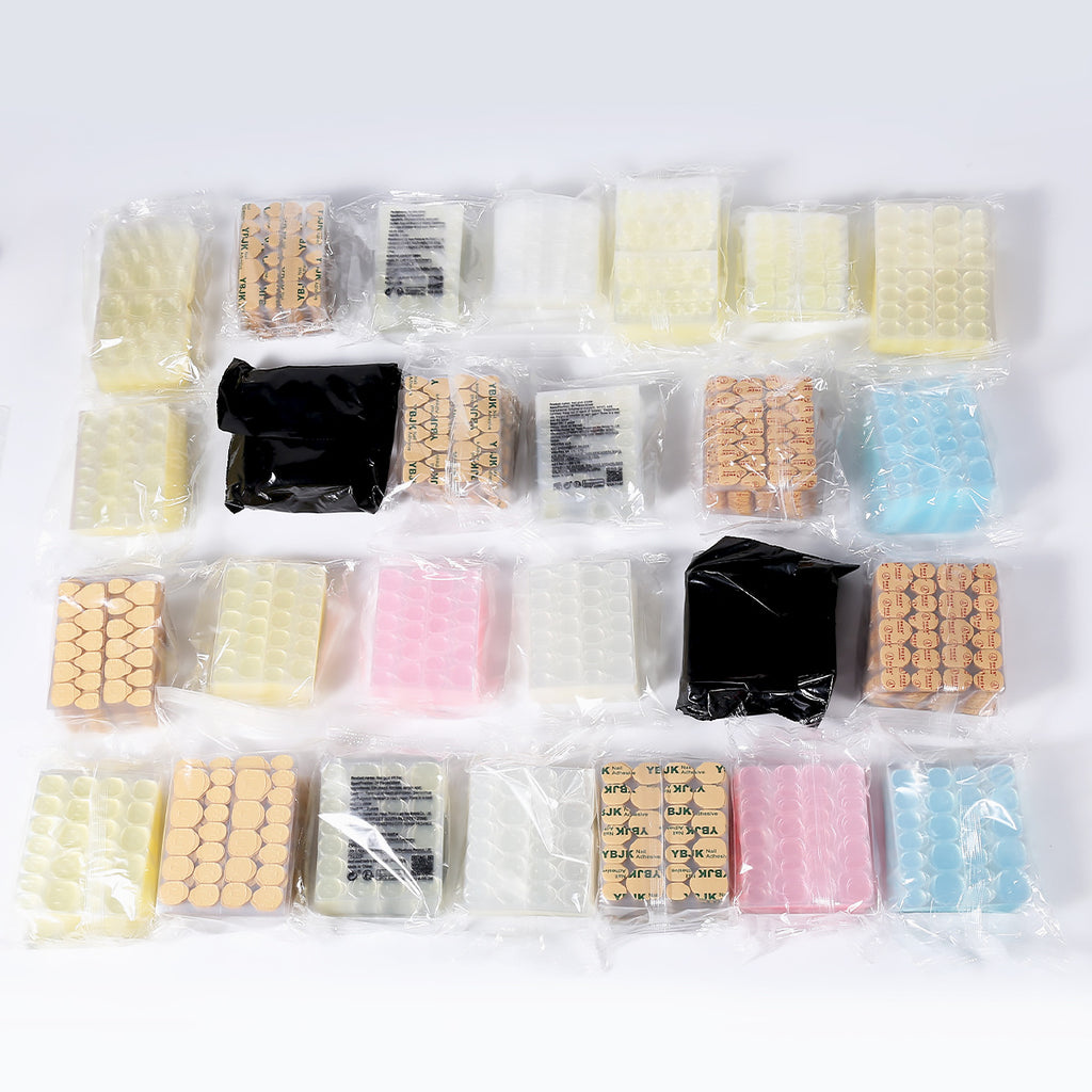 Nail jelly glue set with mixed color press-on nail tips in sealed packets