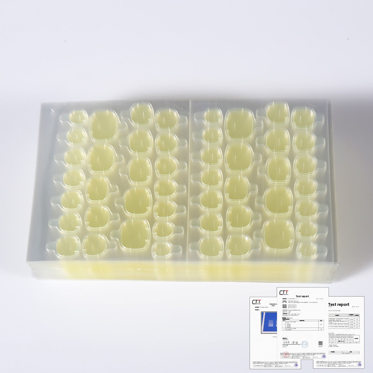 Nail jelly glue nail tips in clear tray, yellow short square shapes