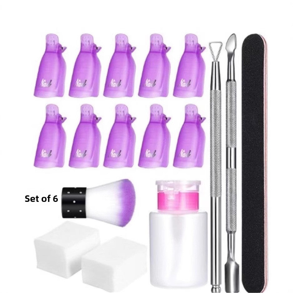 Kit nail art Set of 6 : flacons violets, pinceau, blocs, lime et outils métal.