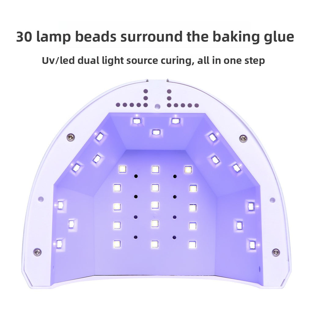Top view of white UV/LED nail lamp showing LED bead lights inside the hood