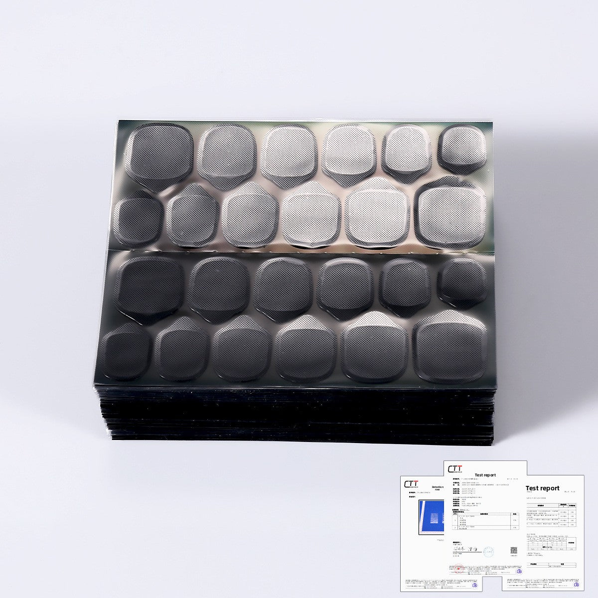 Nail jelly glue tool kit package with alternating dark and light gel pads; test report