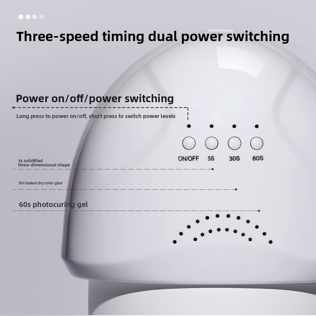 White UV/LED nail lamp control panel with ON/OFF and 5s, 30s, 60s timer